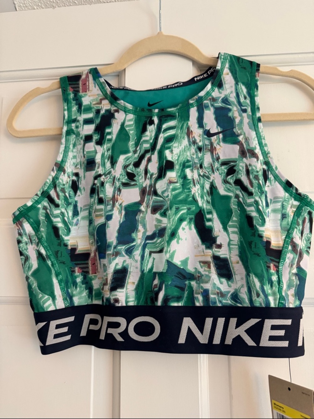 Nike Green White Abstract Crop Sports Bra